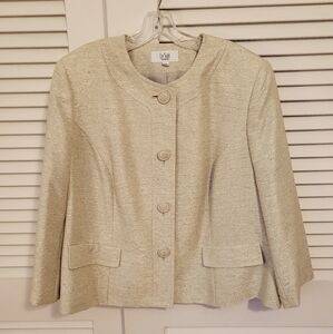 Le Suit Women's Jacket Empire Collar size 20W Beige horizontal weave fabric